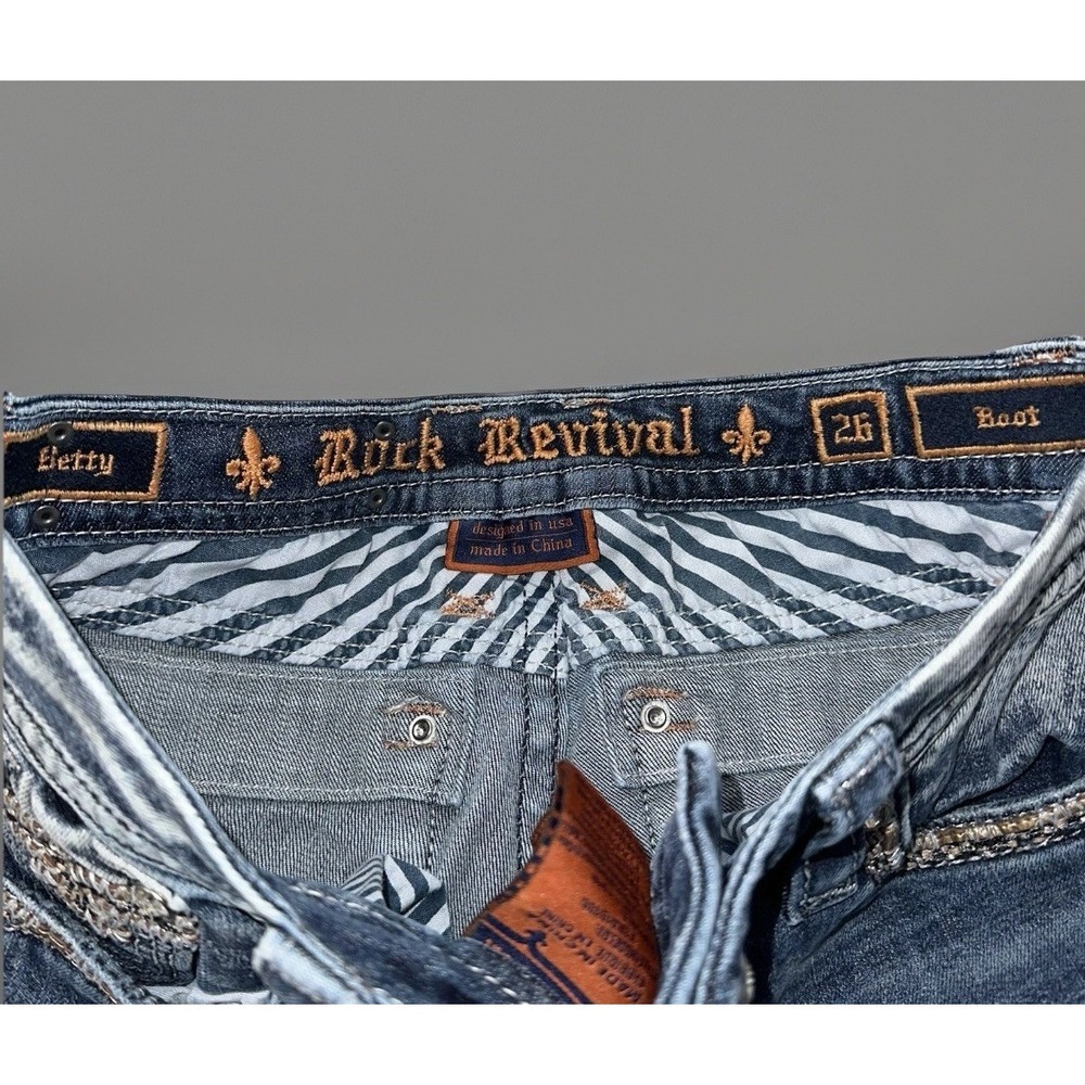 Rock Revival Low Rise Y2K Jeans Size 26 (fits 28x28.5) Betty Boot Rhinestones - Picture 7 of 12